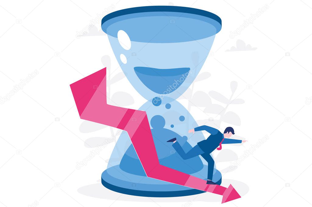 Deadline. Businessman having troubles with managing time. Vector illustration for web banner, infographics, mobile. Business deadline.