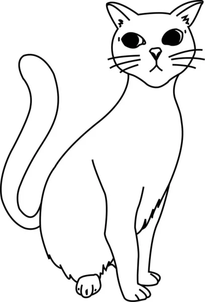 Katt Vektor Kontur Isolerad Skiss För Stress Färg Sida Tatuering — Stock vektor