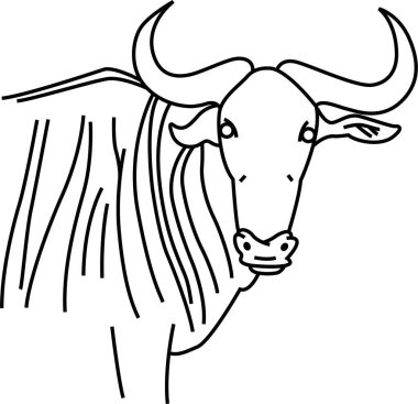 Gnu vektör çizgisi. İzole edilmiş. Stres önleyici renklendirme sayfası, dövme, poster, baskı, tişört, davetiye, kartlar, afişler, el ilanları, takvimler, vb - çizimler: