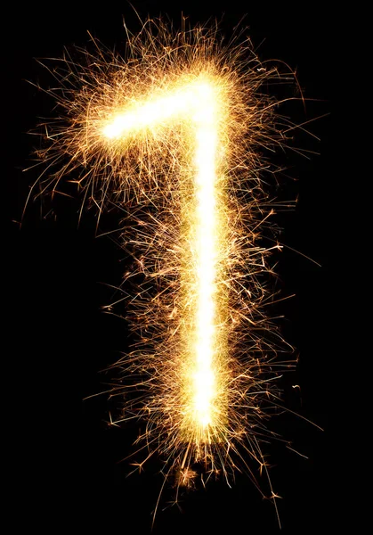 Sparkler firework light number 1 isolated on black — Stock Photo, Image