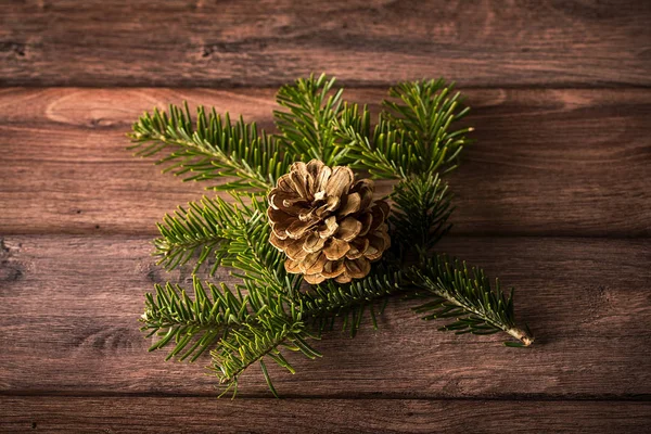 Pine gren och kon på en trä bakgrund — Stockfoto