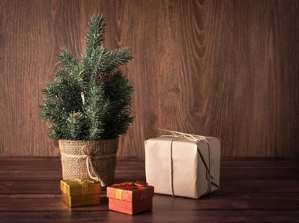 Conceito de Natal em fundo de madeira — Fotografia de Stock