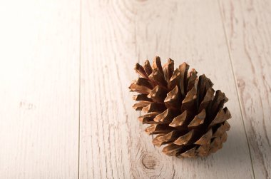 Ahşap arka planda çam kozalağı