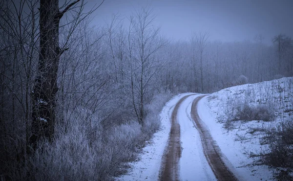 Road covered winter snow — Stock Photo, Image