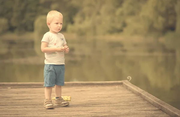 Little boy play with wild berries — Stock Photo, Image