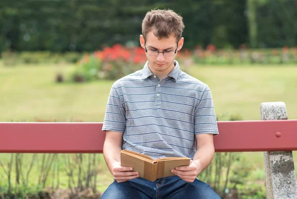 Joven leyendo un libro en el parque — Foto de Stock