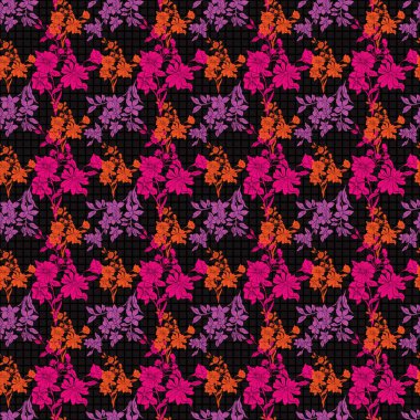 Soyut yaprakları ve çiçekleri olan dikişsiz bir desen..