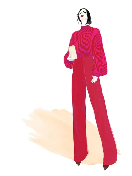 VECTOR FASHION ILLUSTRATION OF STYLISH WOMAN IN TRENDY CloTHES . — Image vectorielle