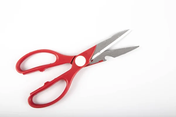 Scissors Red Plastic Handles White Background — Stock Photo, Image