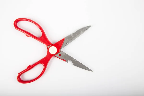 Scissors Red Plastic Handles White Background — Stock Photo, Image