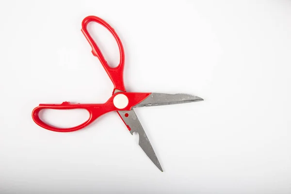 Scissors Red Plastic Handles White Background — Stock Photo, Image