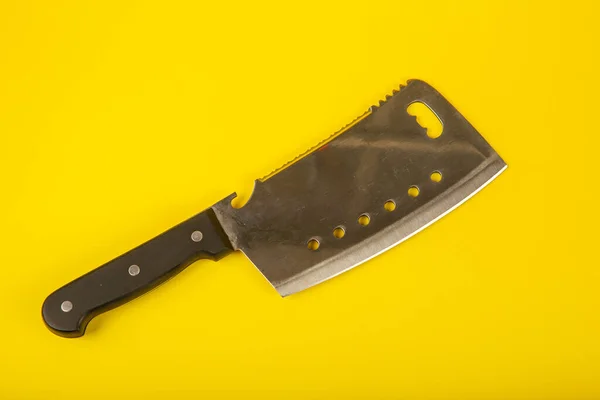 Butcher Knife Wooden Handle Yellow Background — Stock Photo, Image