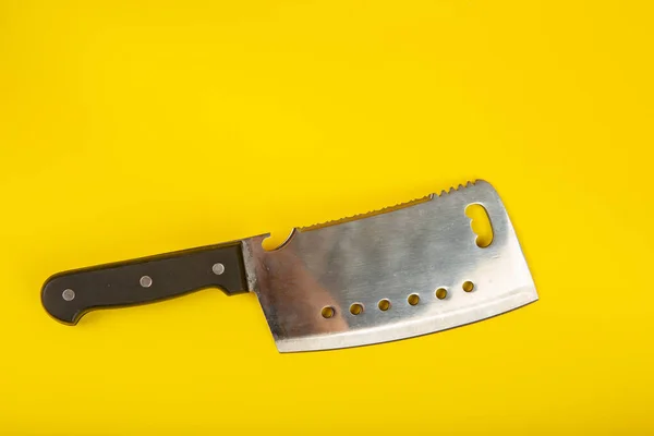 Butcher Knife Wooden Handle Yellow Background — Stock Photo, Image