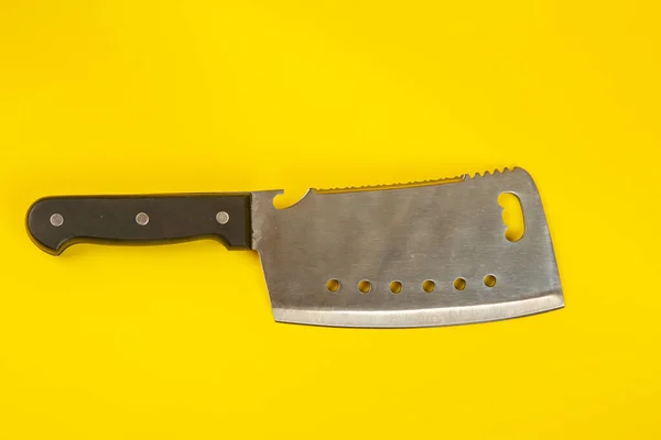 Butcher Knife Wooden Handle Yellow Background — Stock Photo, Image