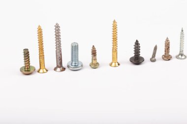 Beyaz arkaplandaki farklı set vidaları