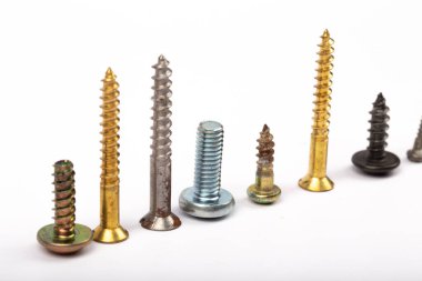 Beyaz arkaplandaki farklı set vidaları