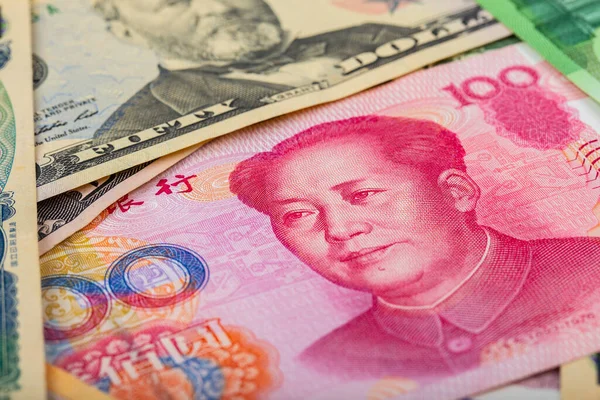 Detailní Záběr Portrét Číny Předseda Mao Zedong Čínské Bankovce Rmb — Stock fotografie