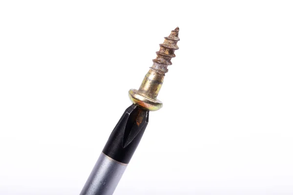 Different Set Screws Screwdriver White Background — Stock Photo, Image