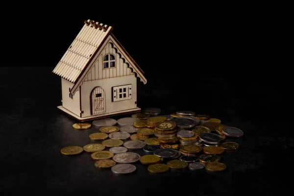 Coin Stack House Model Saving Money Buying House Property Real — Photo