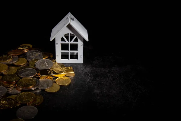 Coin Stack House Model Saving Money Buying House Property Real — Stock Photo, Image