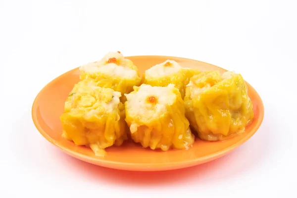 Siu Mai Chinese Steamed Pork Dumplings Plate Isolated White Background — Stock Photo, Image