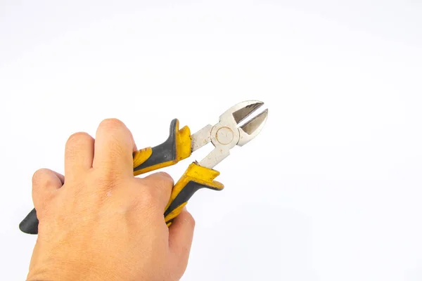 Side Cutters Yellow Grey Handle White Background — Stock Photo, Image