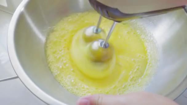 Women Hand Beating Egg Hand Mixer — Stock Video