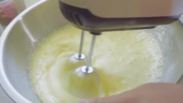 Women Hand Beating Egg Hand Mixer — Stock Video
