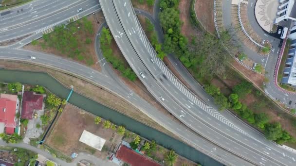 Luftaufnahme Der Silence City Less Car Road Kota Kinabalu Sabah — Stockvideo