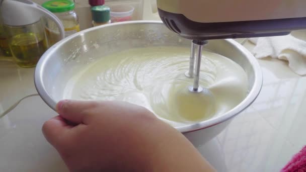 Women Hand Beating Egg Hand Mixer — Stock Video