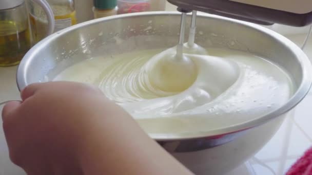 Women Hand Beating Egg Hand Mixer — Stock Video