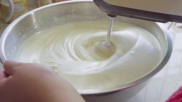 Women Hand Beating Egg Hand Mixer — Stock Video