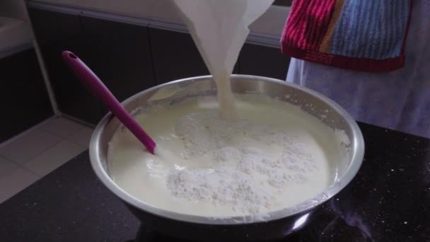 Women Hand Mixing Flour Cream — Stock Video