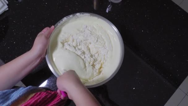 Women Hand Mixing Flour Cream — Stock Video