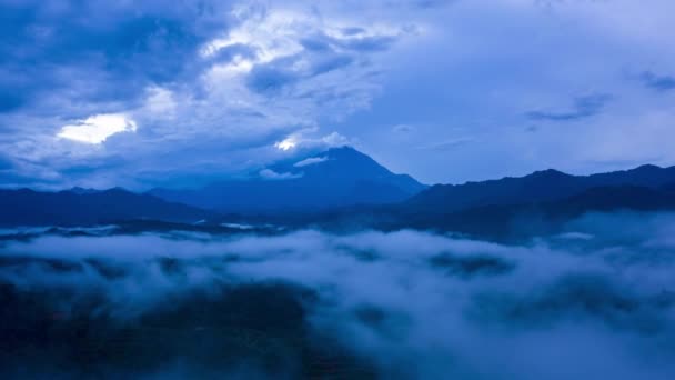 Colorido Nascer Sol Sobre Monte Kinabalu Com Vista Névoa Natureza — Vídeo de Stock