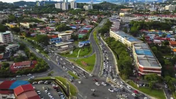 Rekaman Udara Dari Matahari Terbenam Yang Indah Kota Kinabalu City — Stok Video