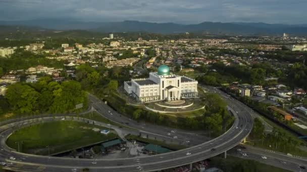 Luftaufnahmen Des Wunderschönen Sonnenuntergangs Auf Kota Kinabalu City Sabah Malaysia — Stockvideo