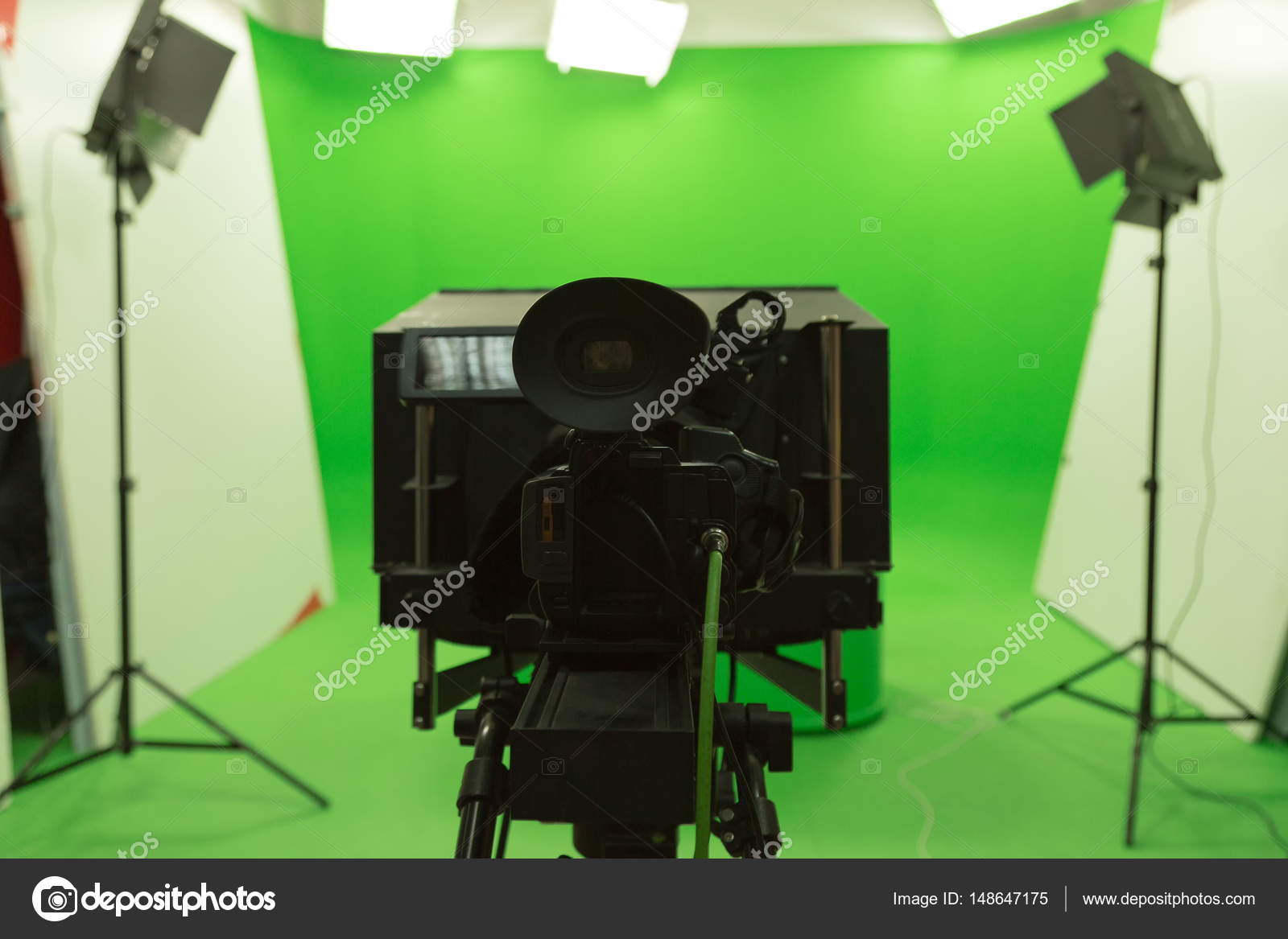 Green Screen Chroma Key Background Modern Tv Studio Setup Stock