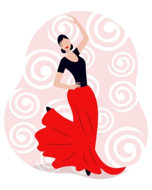Güzel İspanyol flamenko dansçısı. Düz vektör illüstrasyonu