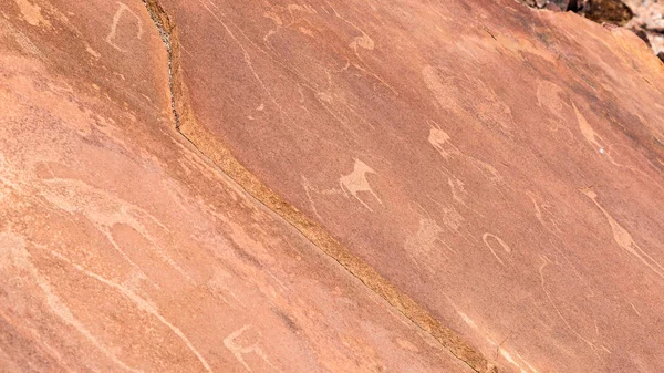 As famosas gravuras rochosas pré-históricas em Twyfelfontein, atração turística e destino de viagem na Namíbia, África . — Fotografia de Stock