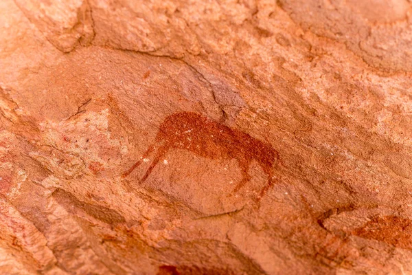 Ünlü Tarih öncesi kaya kabartmaları Twyfelfontein, turistik ve Namibya, Afrika seyahat hedef. — Stok fotoğraf