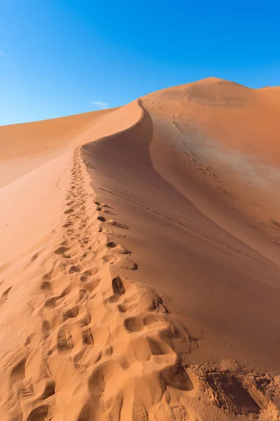 Escénicas crestas de dunas de arena en Sossusvlei, Namib Naukluft National Park, la mejor atracción turística y turística de Namibia. Aventura y exploración en África . — Foto de Stock