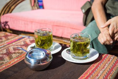 Tea cups with Coca leaves infusion known as 