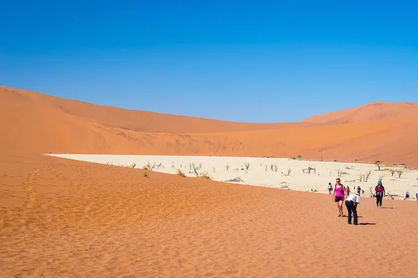 Group of tourist at Sossusvlei, Namib Naukluft National Park, travel destination in Namibia. — Stock Photo, Image