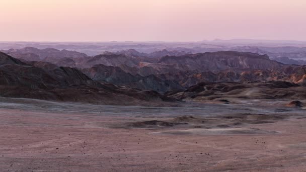 Panorama on barren valleys and canyons, known as "moon landscape", Namib desert, Namib Naukluft National Park, travel destination in Namibia, Africa. — Stock Video