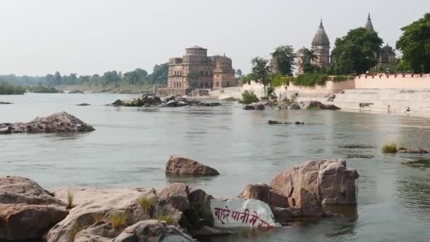 Cenotafios Orchha Madhya Pradesh Famoso Destino Viaje India Santo Río — Vídeos de Stock