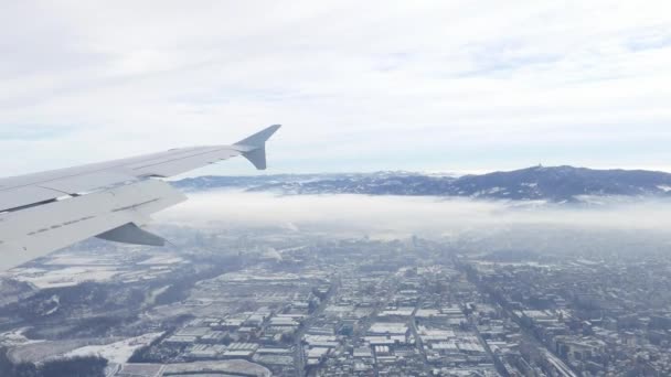 Vista Aérea Turim Cidade Torino Cima Itália Inverno Nevoeiro Nuvens — Vídeo de Stock