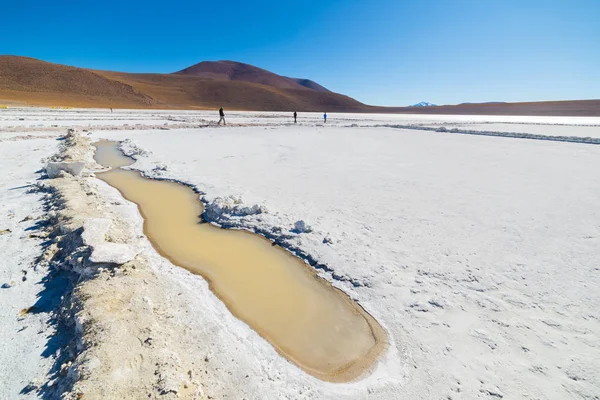 소금 호수는 안데스 산맥에는 유명한 Uyuni 소금 평지, 볼리비아, 남아메리카에서에서 가장 중요 한 여행 목적지 중에 여행. — 스톡 사진