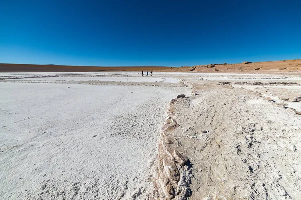 遠征、有名なウユニ塩フラット、ボリビア、南アメリカで最も重要な旅行先の間で、アンデスの塩の湖. — ストック写真