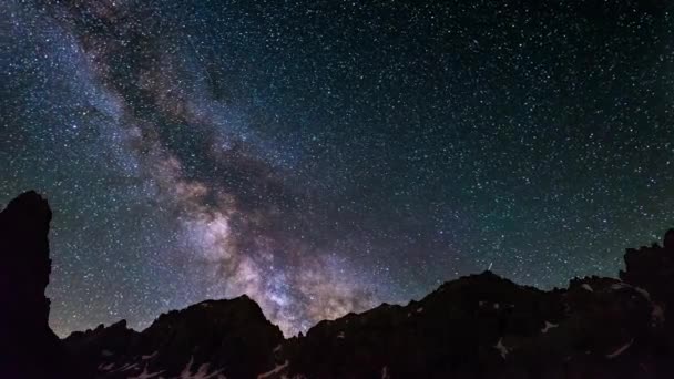 Milky Way Time Lapse Stars Rotating Majestic Italian French Alps — Stock Video